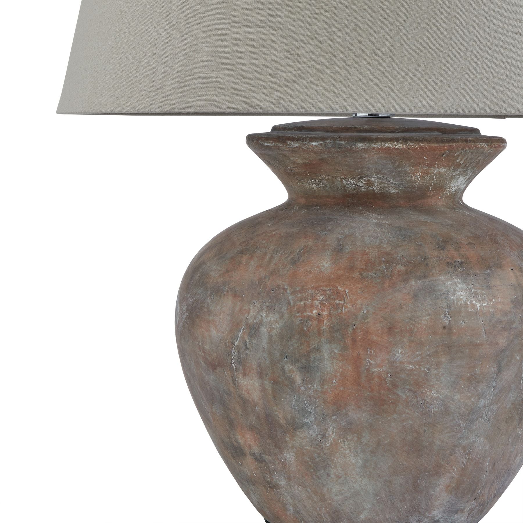 Lofoten Brown Round Table Lamp With Linen Shade - Skandi London
