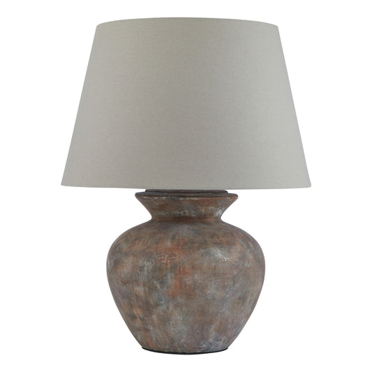 Lofoten Brown Round Table Lamp With Linen Shade - Skandi London