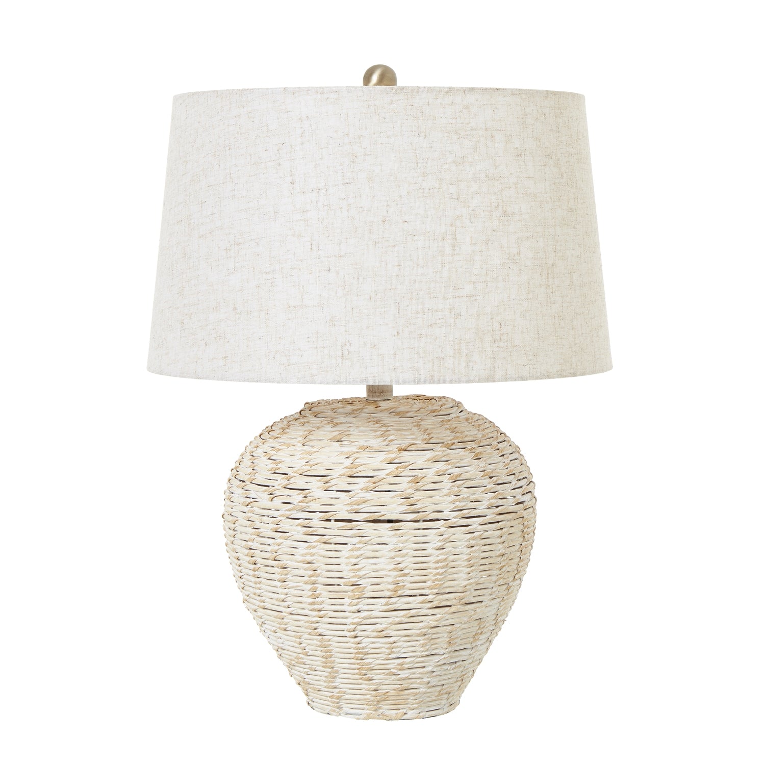 White Wash Wicker Table Lamp With Linen Shade - Skandi London
