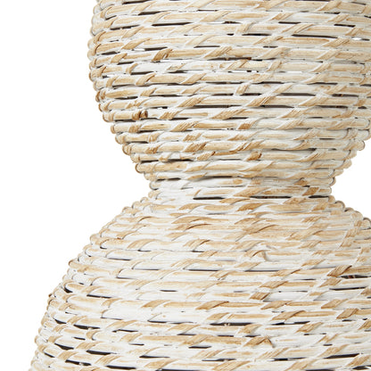 White Wash Wicker Globe Table Lamp With Linen Shade - Skandi London