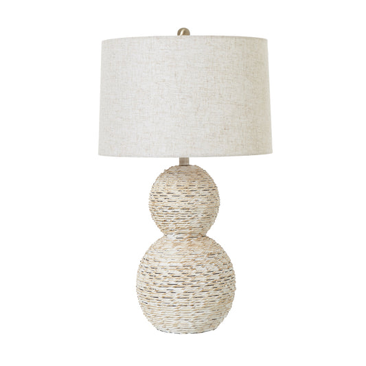 White Wash Wicker Globe Table Lamp With Linen Shade - Skandi London
