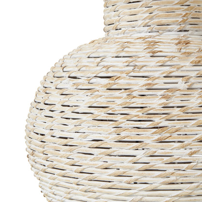 White Wash Bulbous Wicker Table Lamp With Linen Shade - Skandi London