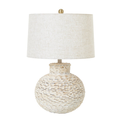 White Wash Bulbous Wicker Table Lamp With Linen Shade - Skandi London