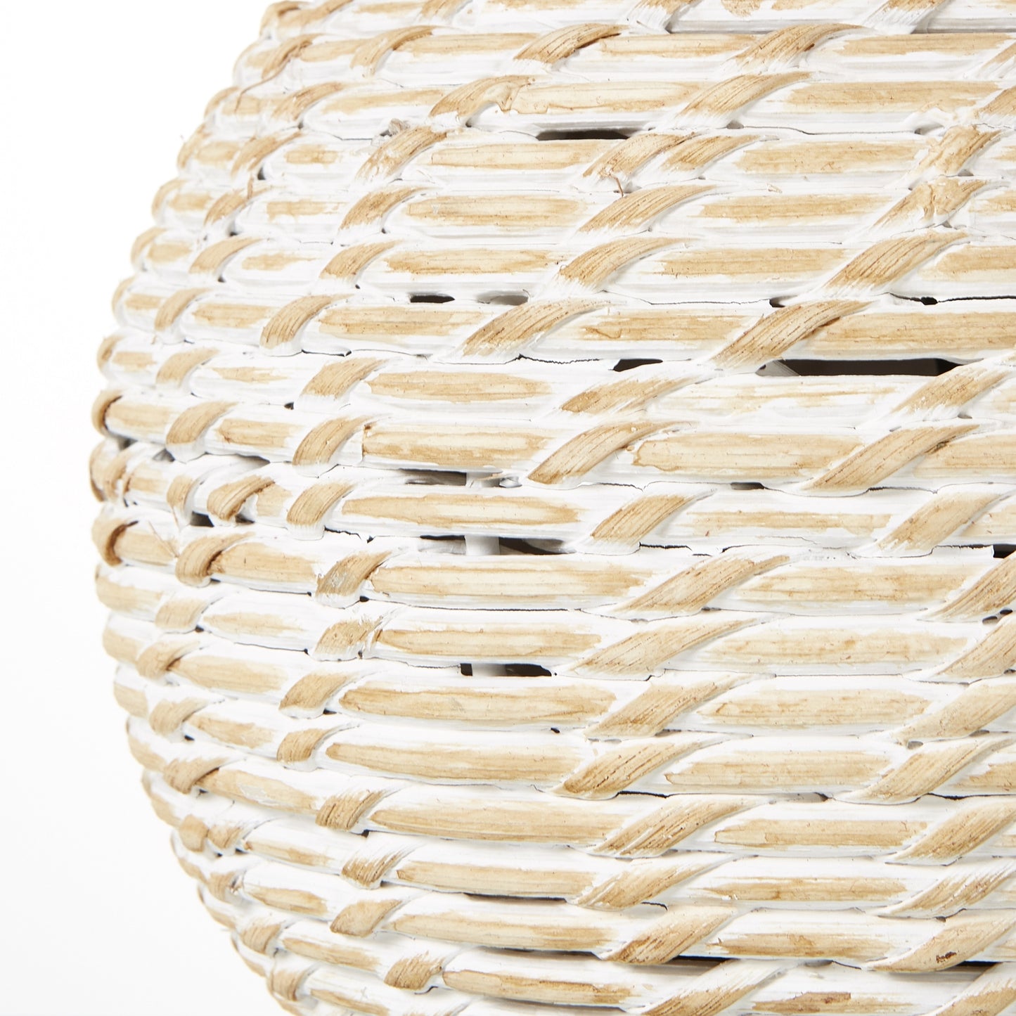 White Wash Small Bulbous Wicker Table Lamp With Linen Shade - Skandi London
