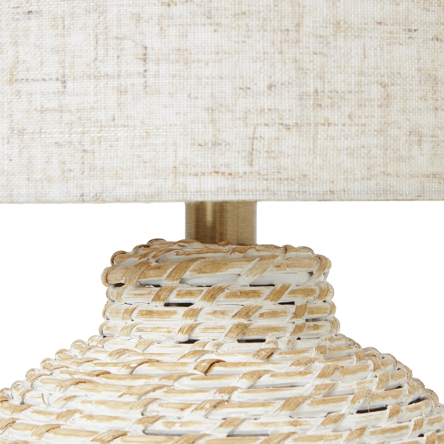 White Wash Small Bulbous Wicker Table Lamp With Linen Shade - Skandi London
