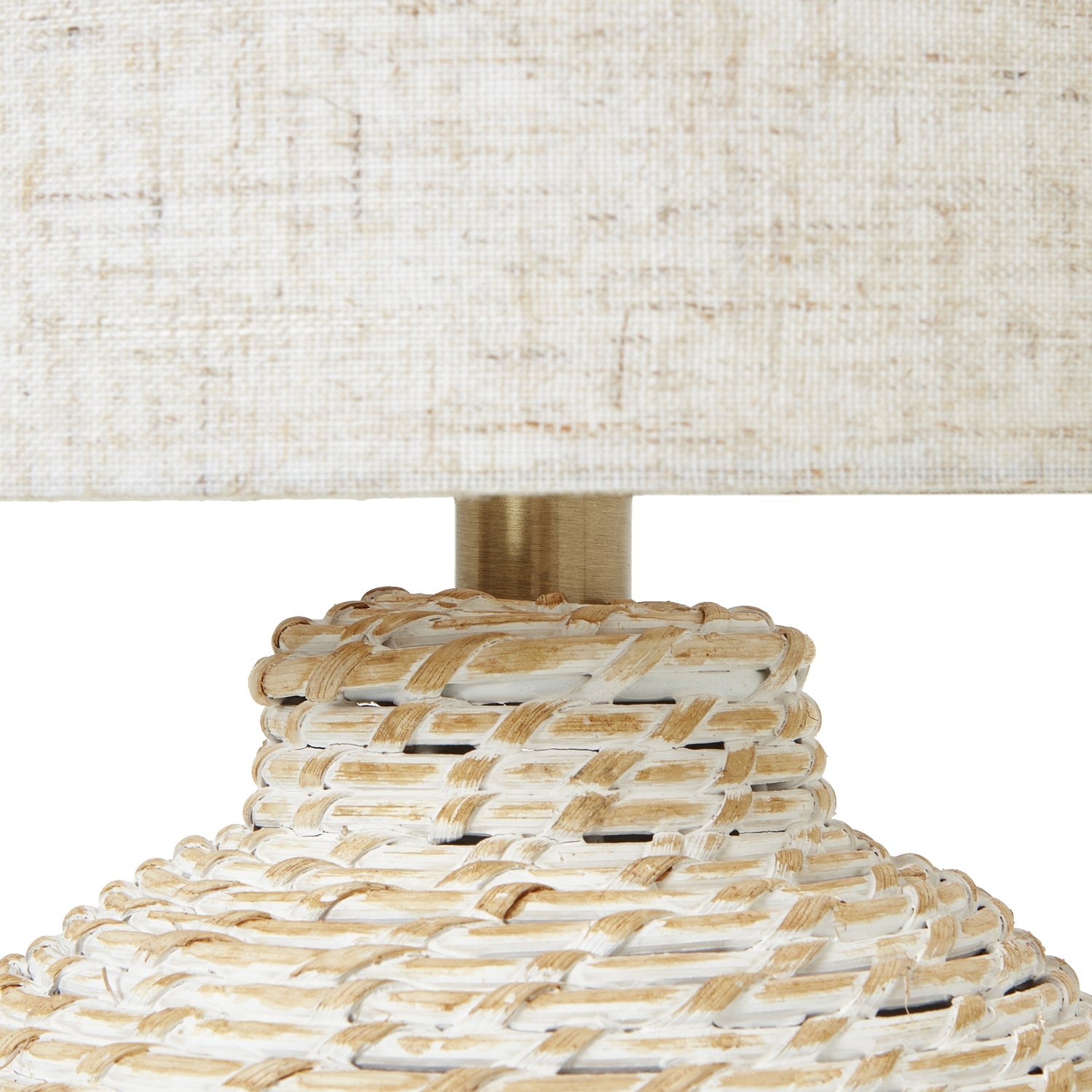 White Wash Small Bulbous Wicker Table Lamp With Linen Shade - Skandi London