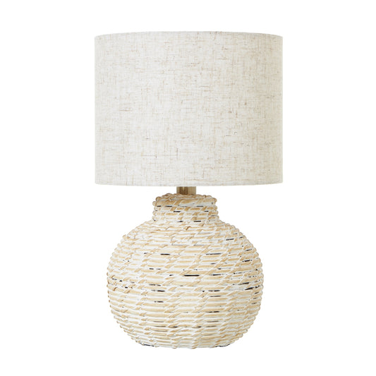 White Wash Small Bulbous Wicker Table Lamp With Linen Shade - Skandi London