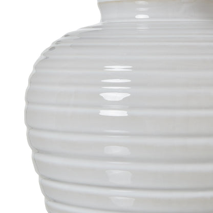 White Ceramic Pot Lamp With Linen Shade - Skandi London