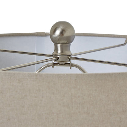 Squat White Beaded Ceramic Lamp With Linen Shade - Skandi London