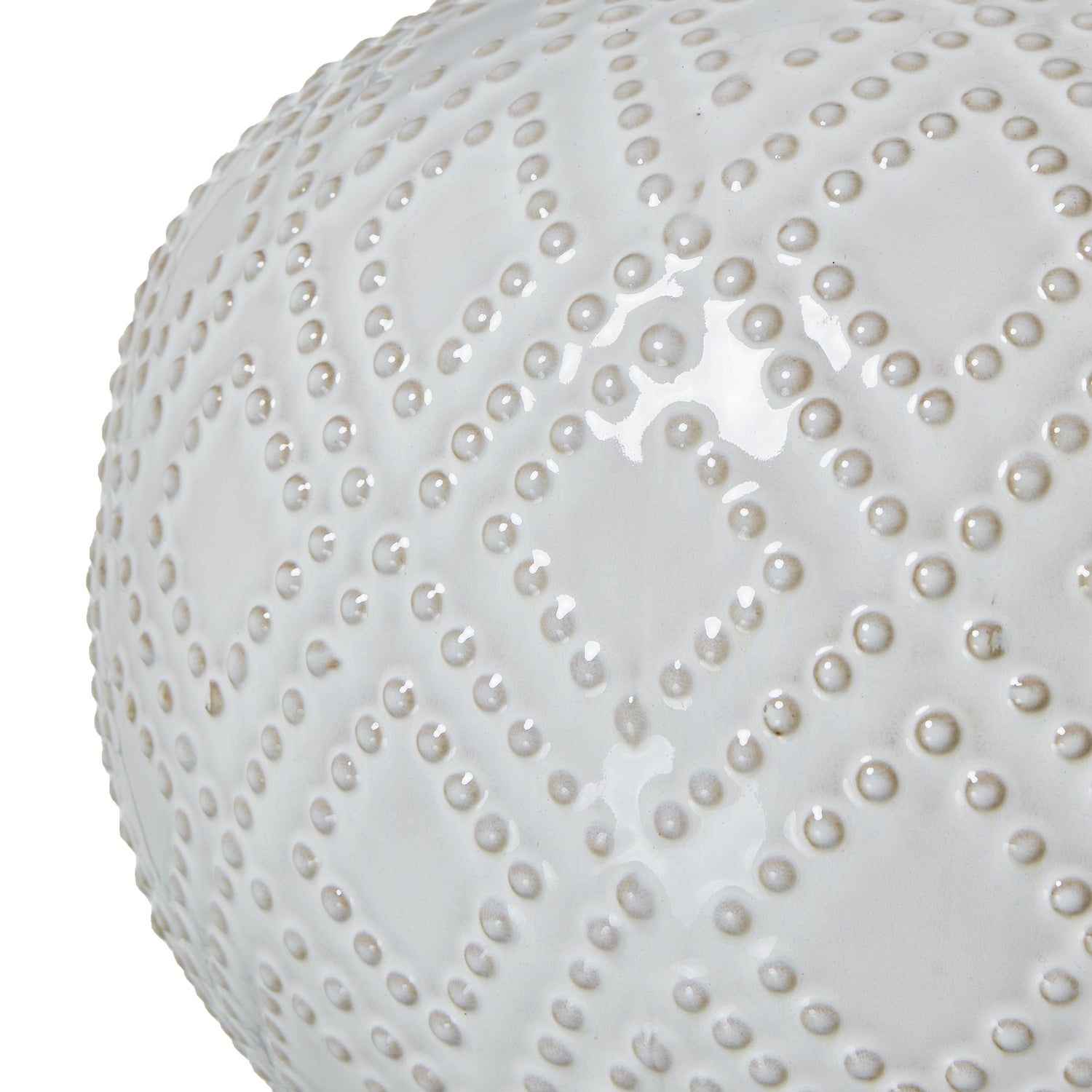 Squat White Beaded Ceramic Lamp With Linen Shade - Skandi London