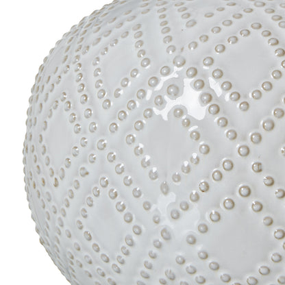 Squat White Beaded Ceramic Lamp With Linen Shade - Skandi London