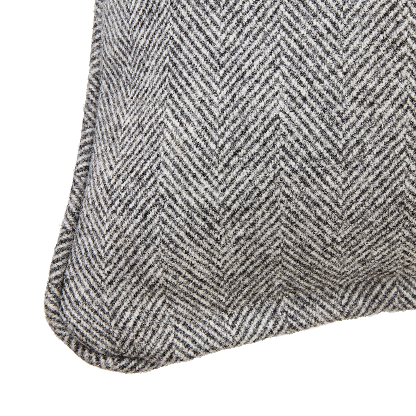 Grey Herringbone Pure Wool Cushion With Piped Edge - Skandi London