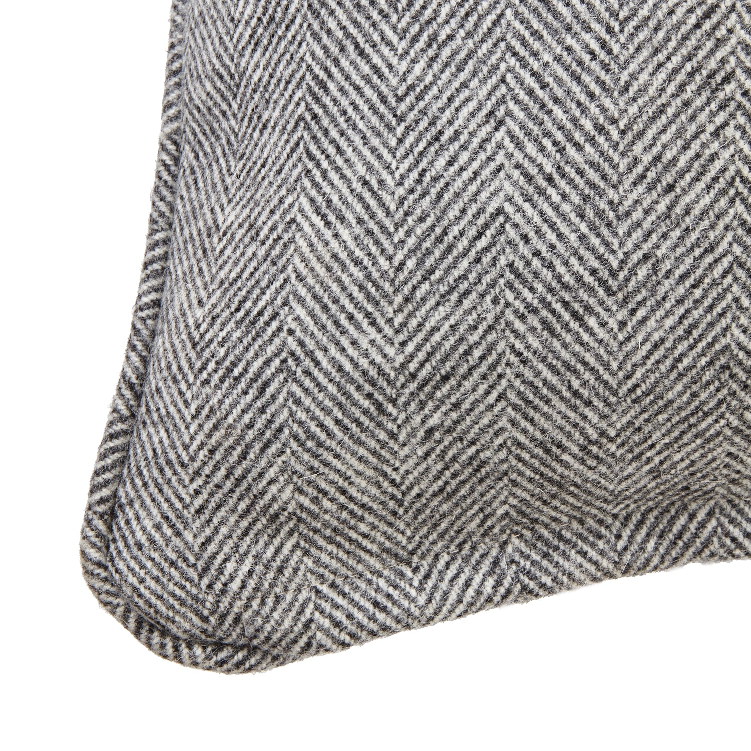 Grey Herringbone Pure Wool Cushion With Piped Edge - Skandi London