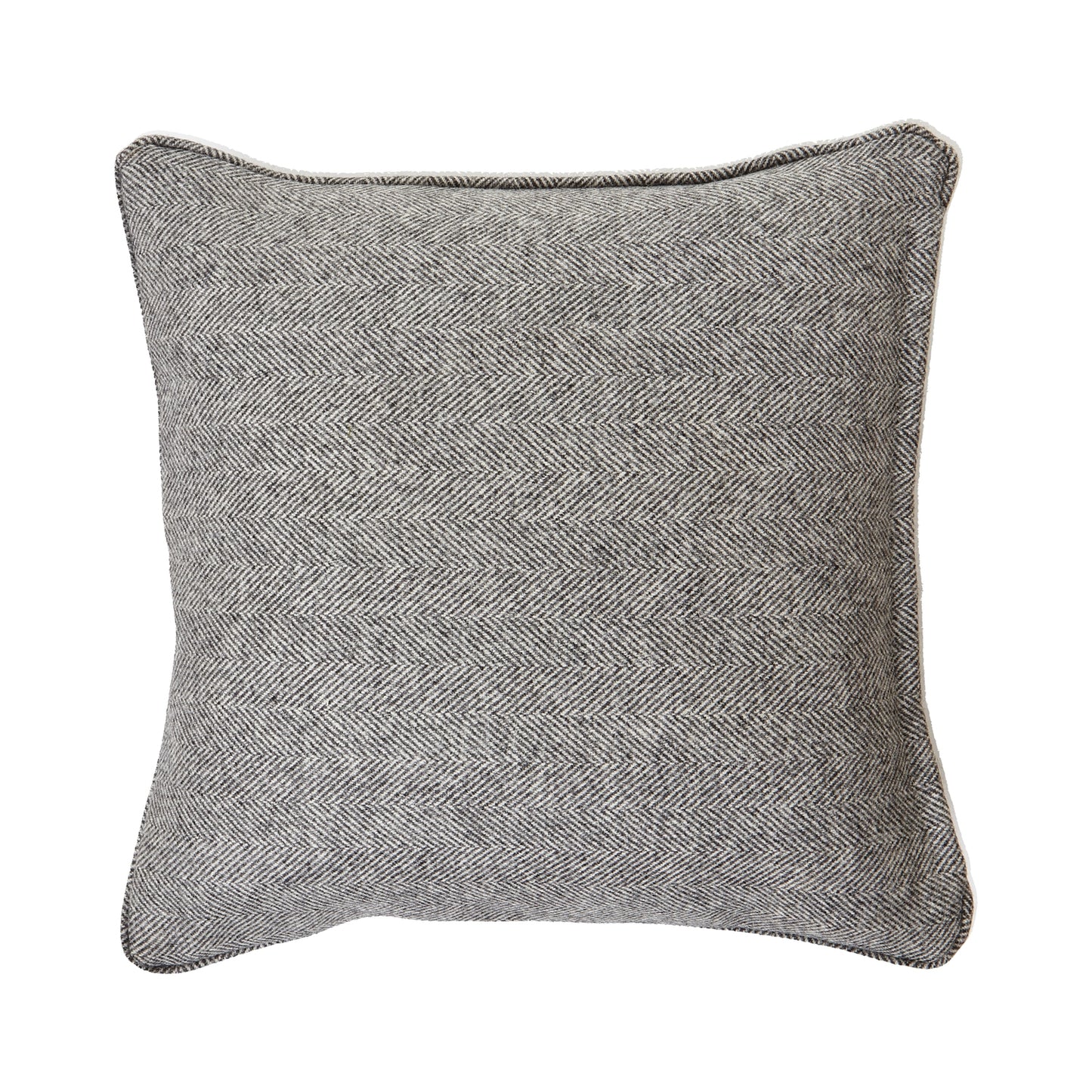 Grey Herringbone Pure Wool Cushion With Piped Edge - Skandi London
