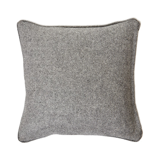 Grey Herringbone Pure Wool Cushion With Piped Edge - Skandi London