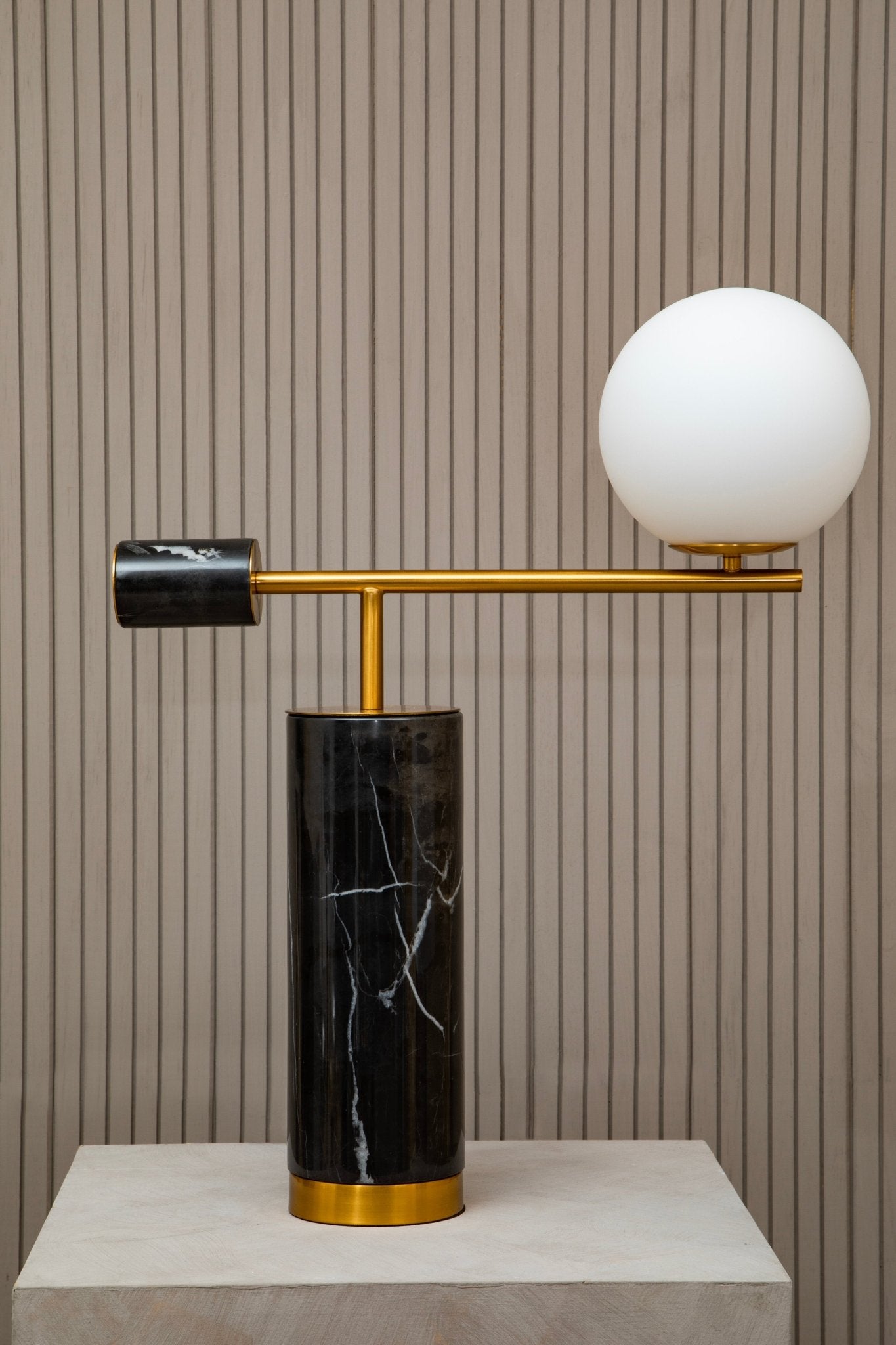Jockum Black Marble Table Lamp With White Shade - Skandi London