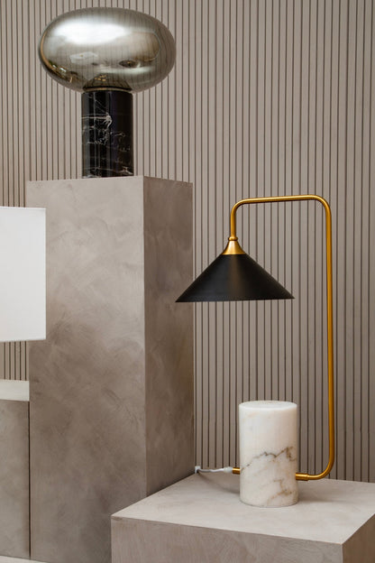 Jockum Black Shade Table Lamp With White Marble Base - Skandi London