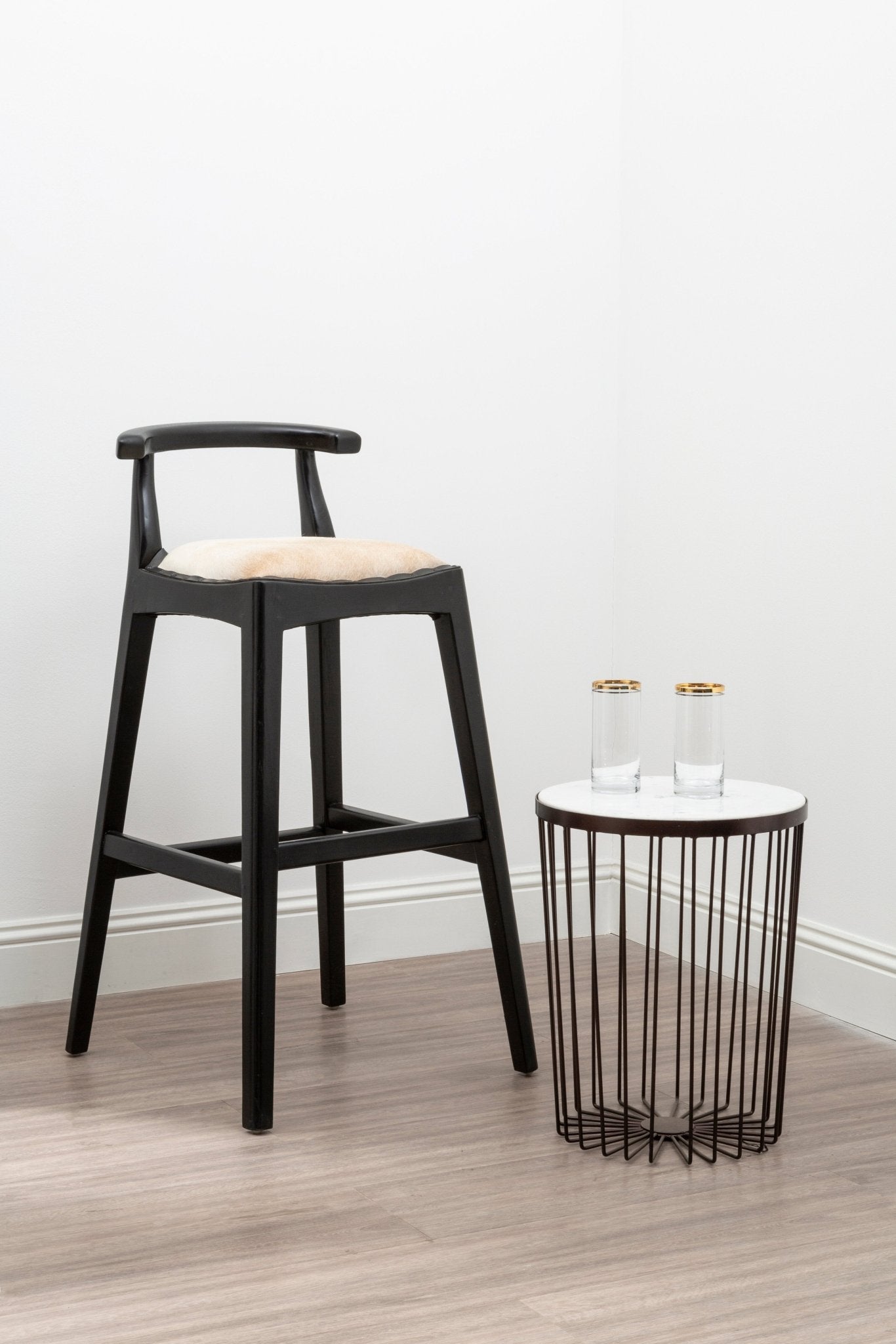 Hansel White Leather And Teak Bar Stool - Skandi London