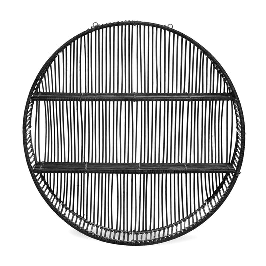 Barbro Large Black Rattan Wall Shelf - Skandi London