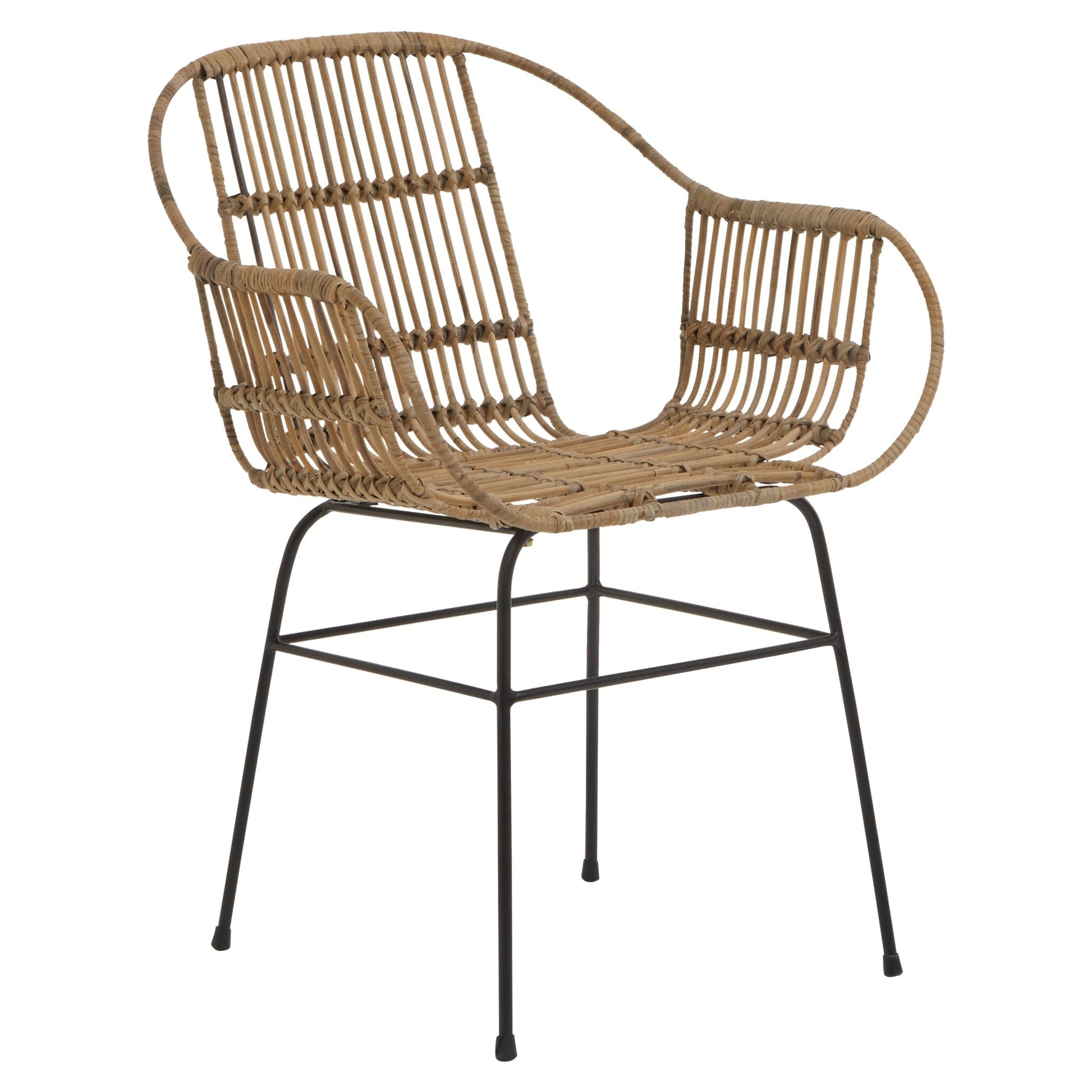 Gunner Natural Rattan With Black Metal Armchair Chair - Skandi London