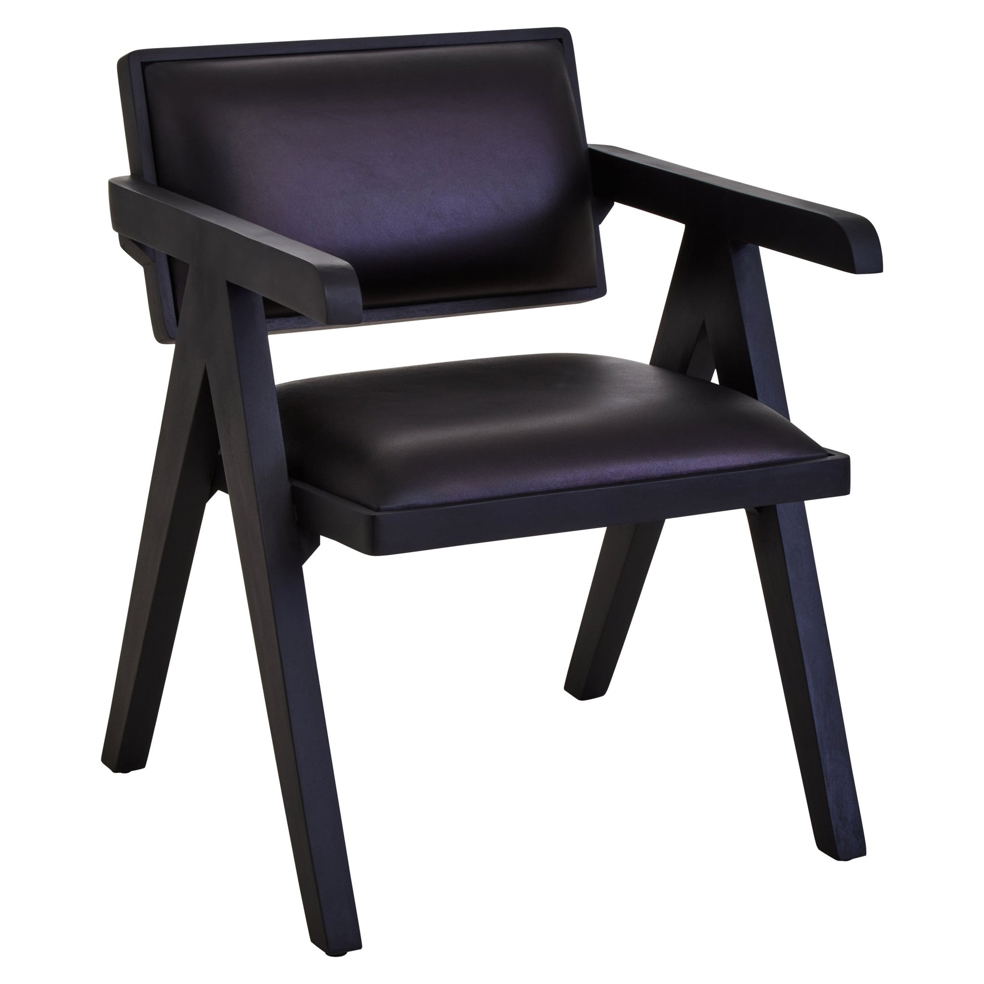 Bodil Black Leather Armchair With Wood Frame - Skandi London