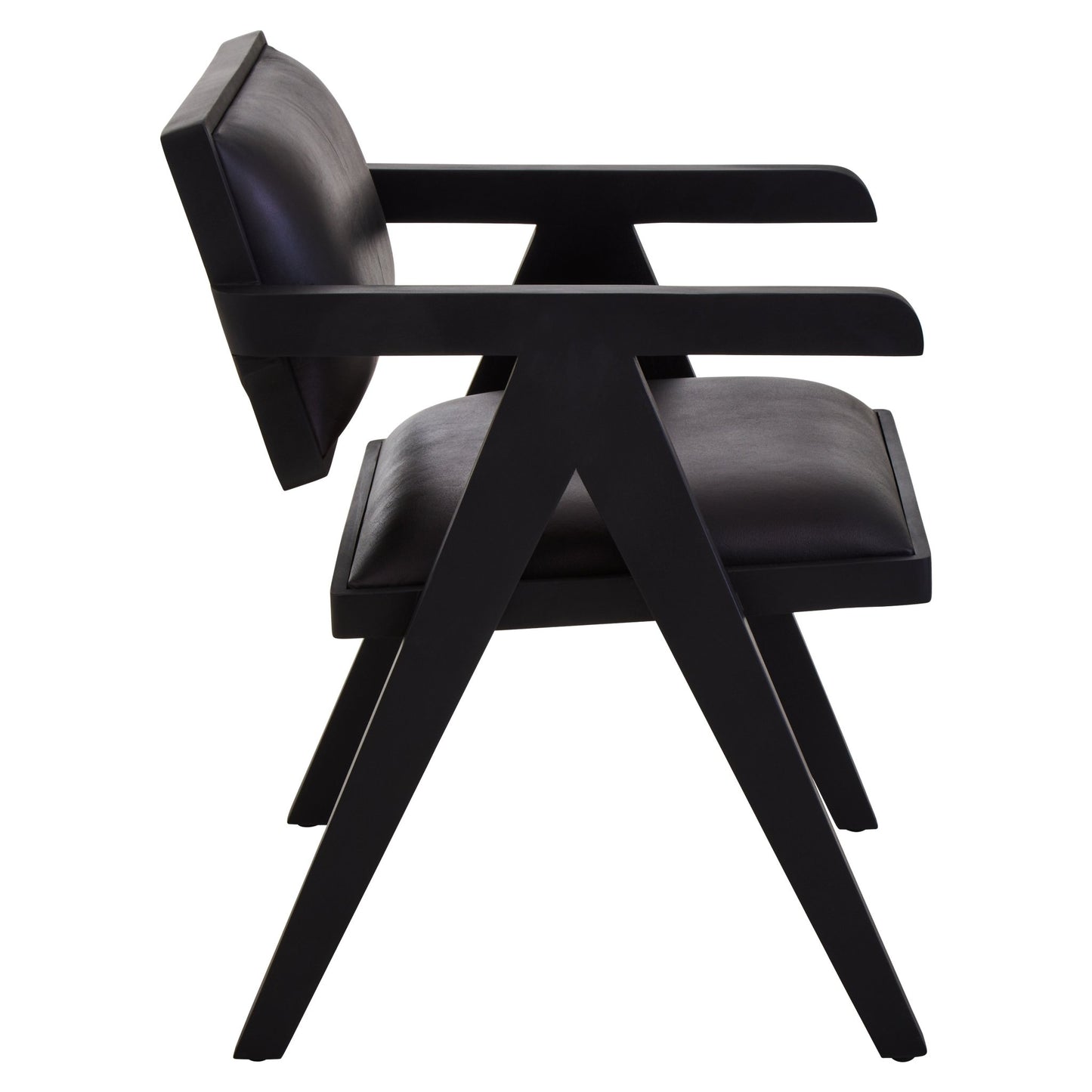 Bodil Black Leather Armchair With Wood Frame - Skandi London