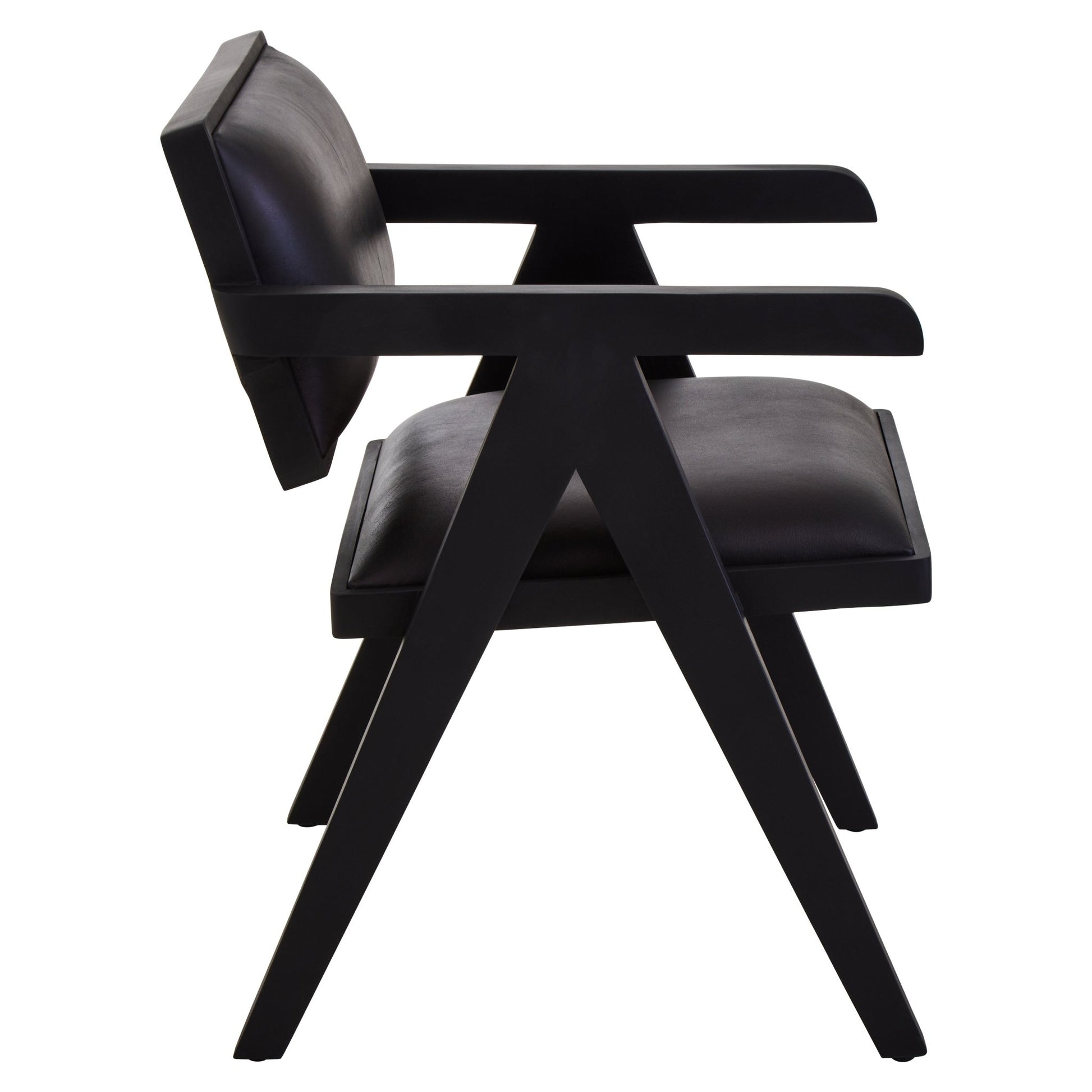 Bodil Black Leather Armchair With Wood Frame - Skandi London