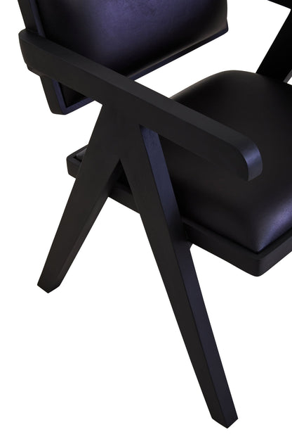 Bodil Black Leather Armchair With Wood Frame - Skandi London