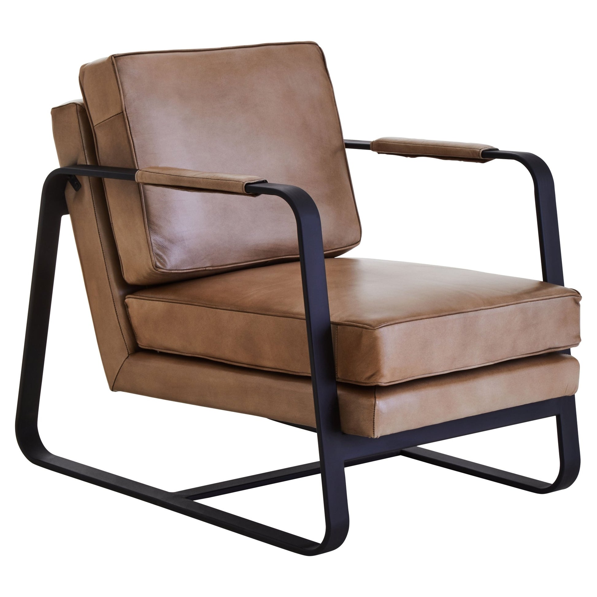 Bodil Grey Leather Armchair With Black Iron Frame - Skandi London