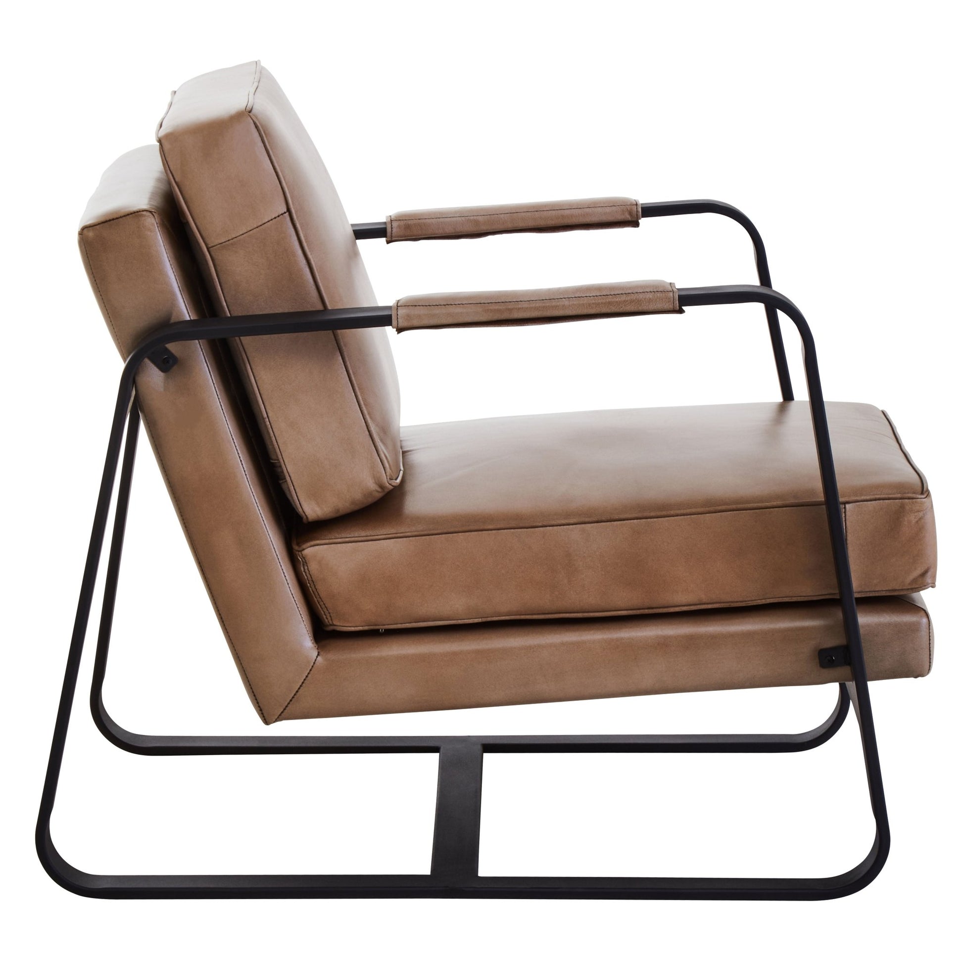 Bodil Grey Leather Armchair With Black Iron Frame - Skandi London