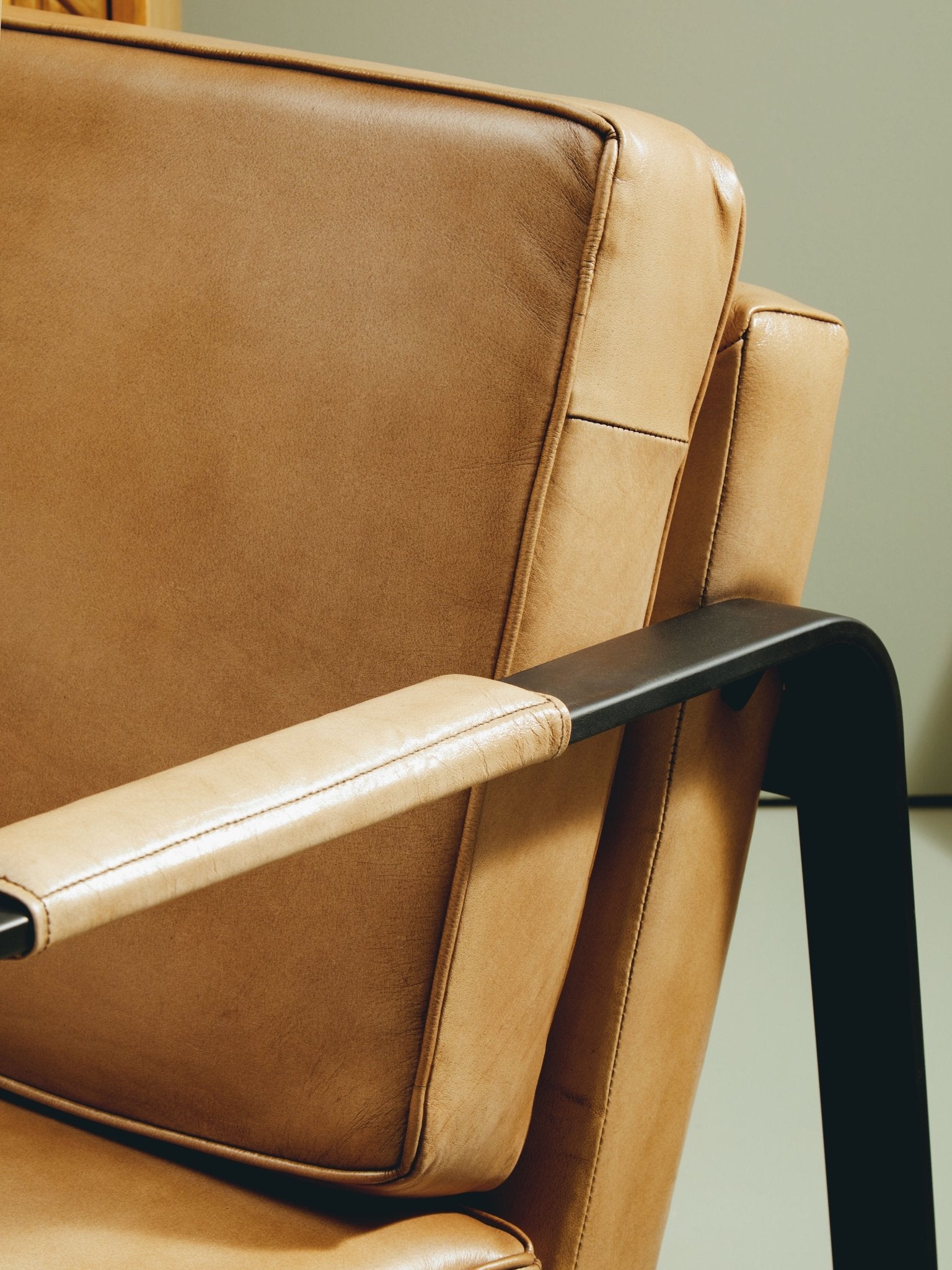 Bodil Grey Leather Armchair With Black Iron Frame - Skandi London