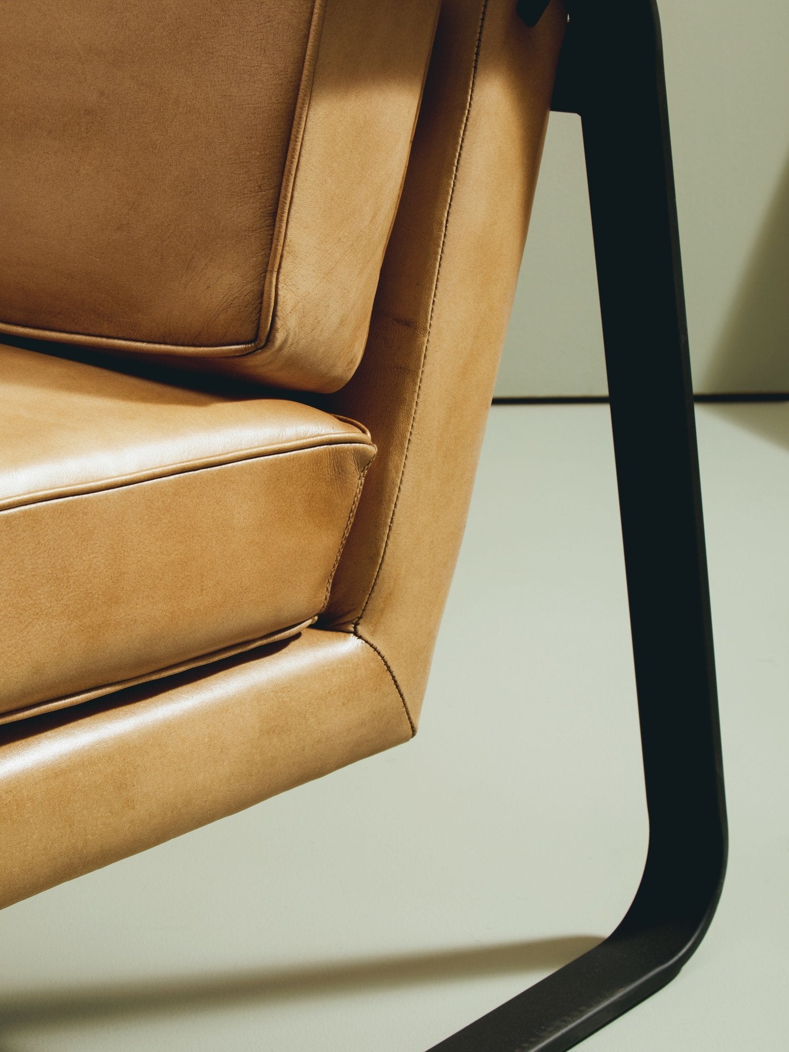 Bodil Grey Leather Armchair With Black Iron Frame - Skandi London