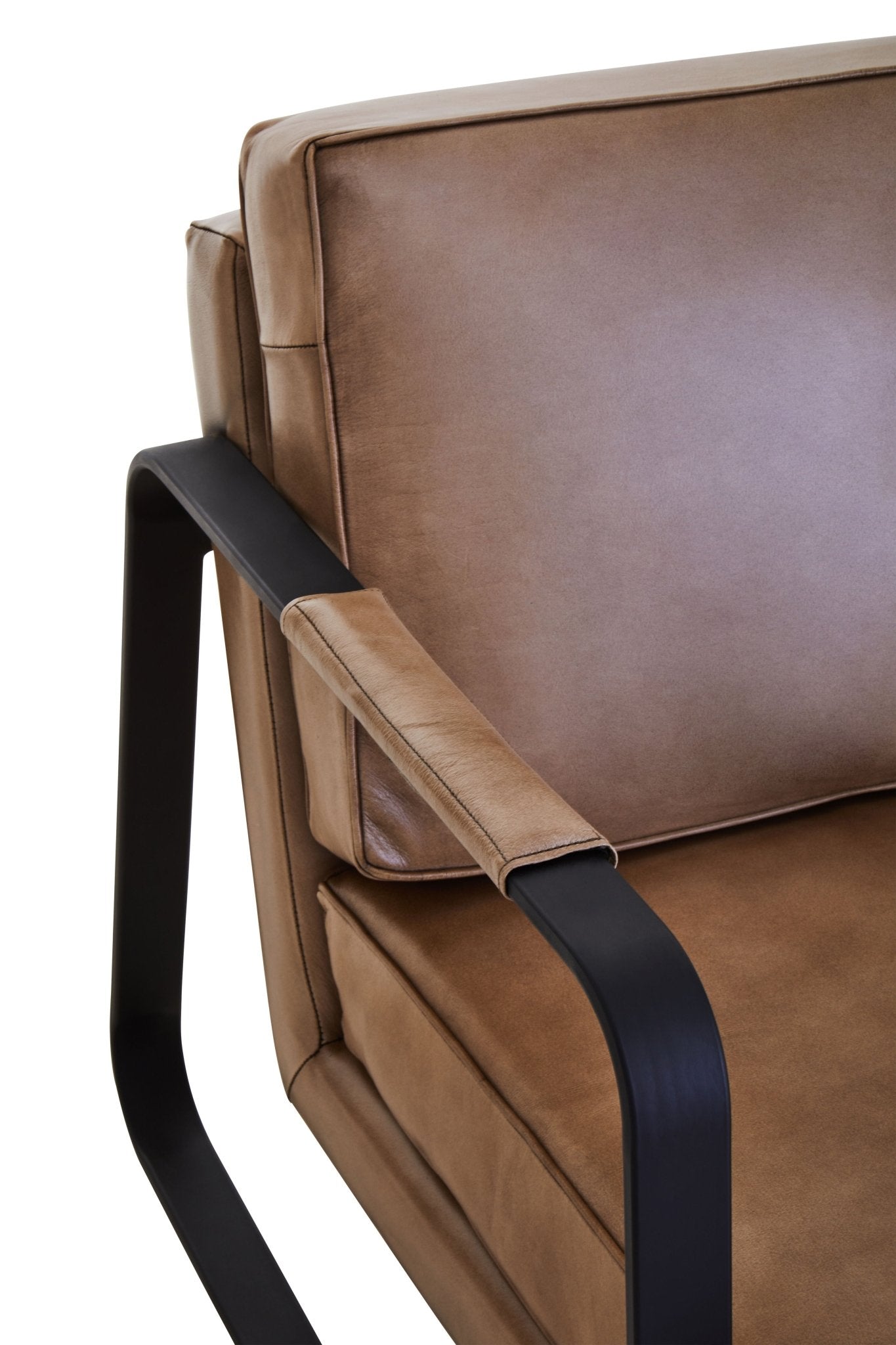 Bodil Grey Leather Armchair With Black Iron Frame - Skandi London