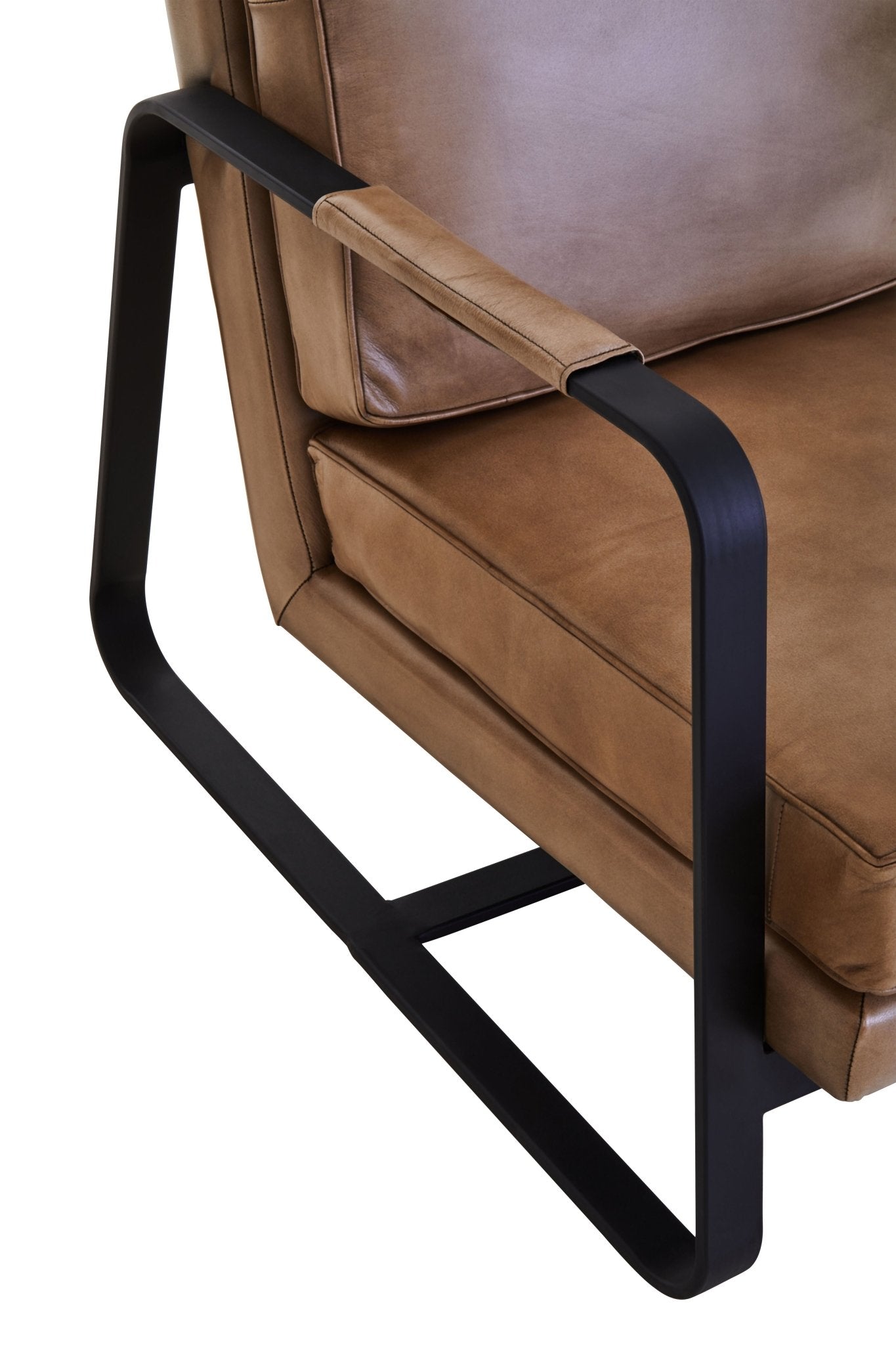 Bodil Grey Leather Armchair With Black Iron Frame - Skandi London
