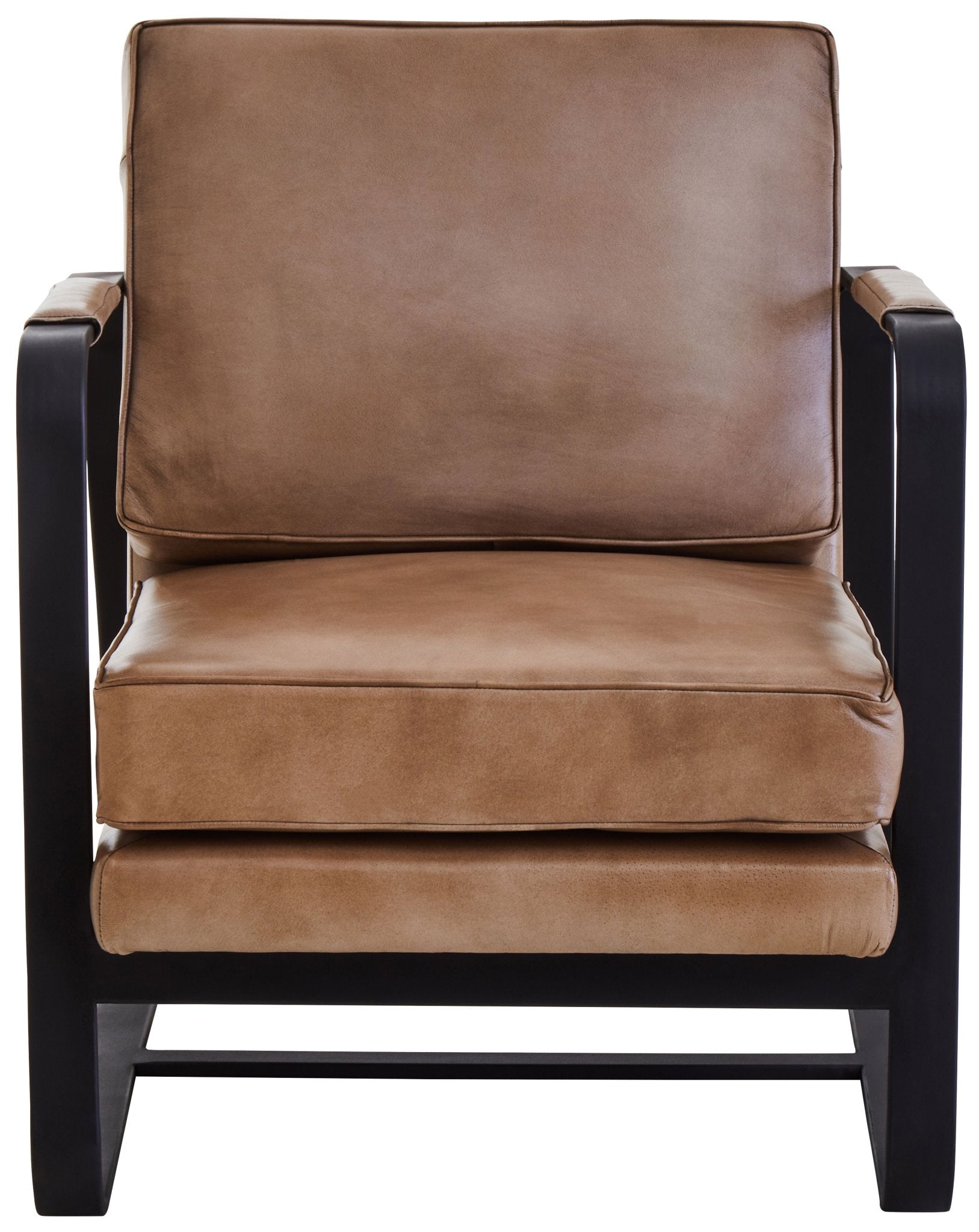 Bodil Grey Leather Armchair With Black Iron Frame - Skandi London