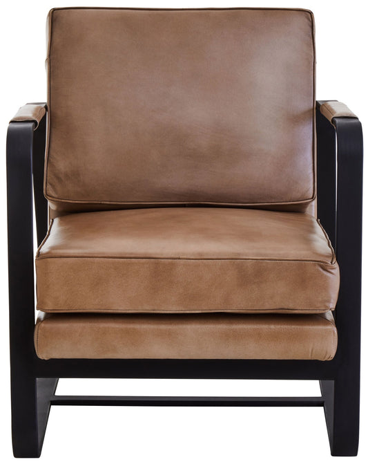 Bodil Grey Leather Armchair With Black Iron Frame - Skandi London