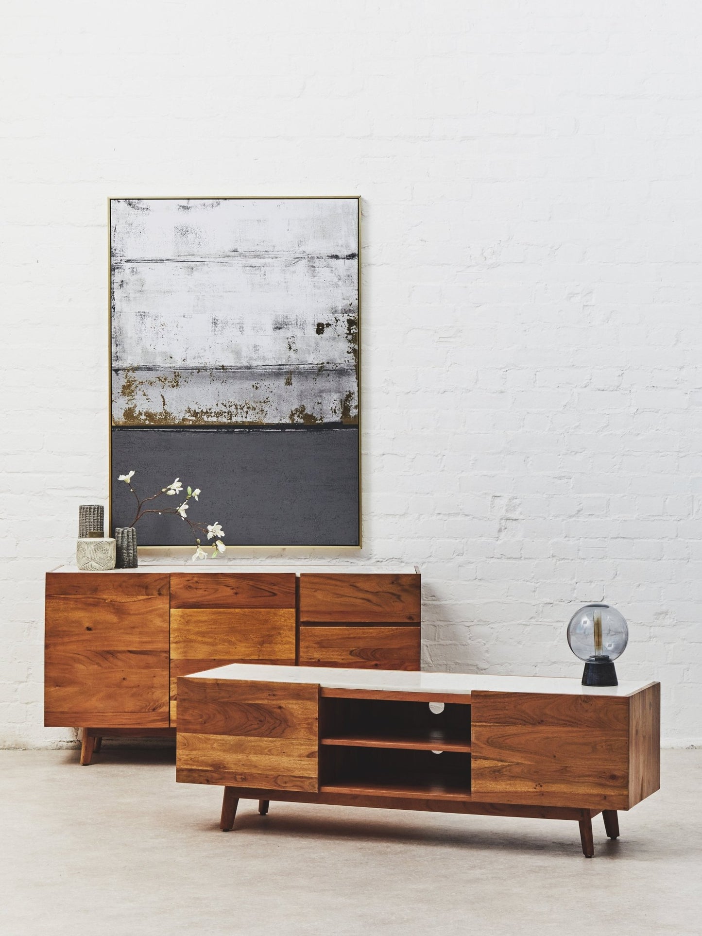 Kiersten 2 Door White Marble Media Unit - Skandi London