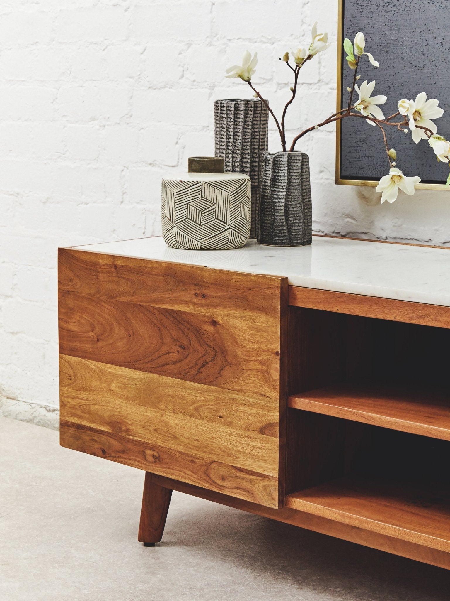Kiersten 2 Door White Marble Media Unit - Skandi London