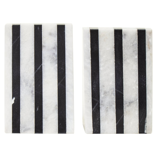 Peder Set of Two Striped White Marble Bookends - Skandi London