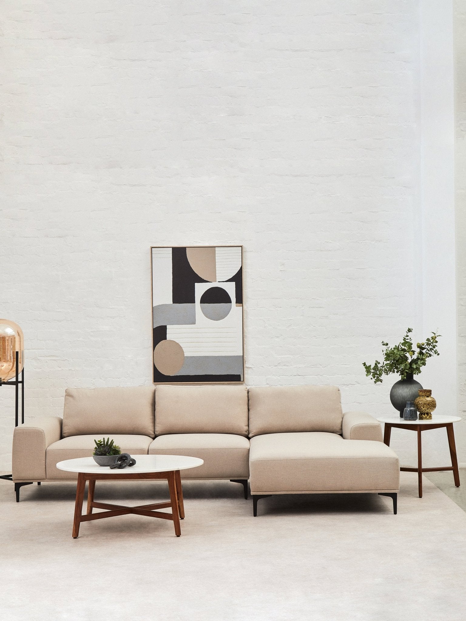 Rakel 3 Seat Natural Fabric Left Chaise Sofa - Skandi London