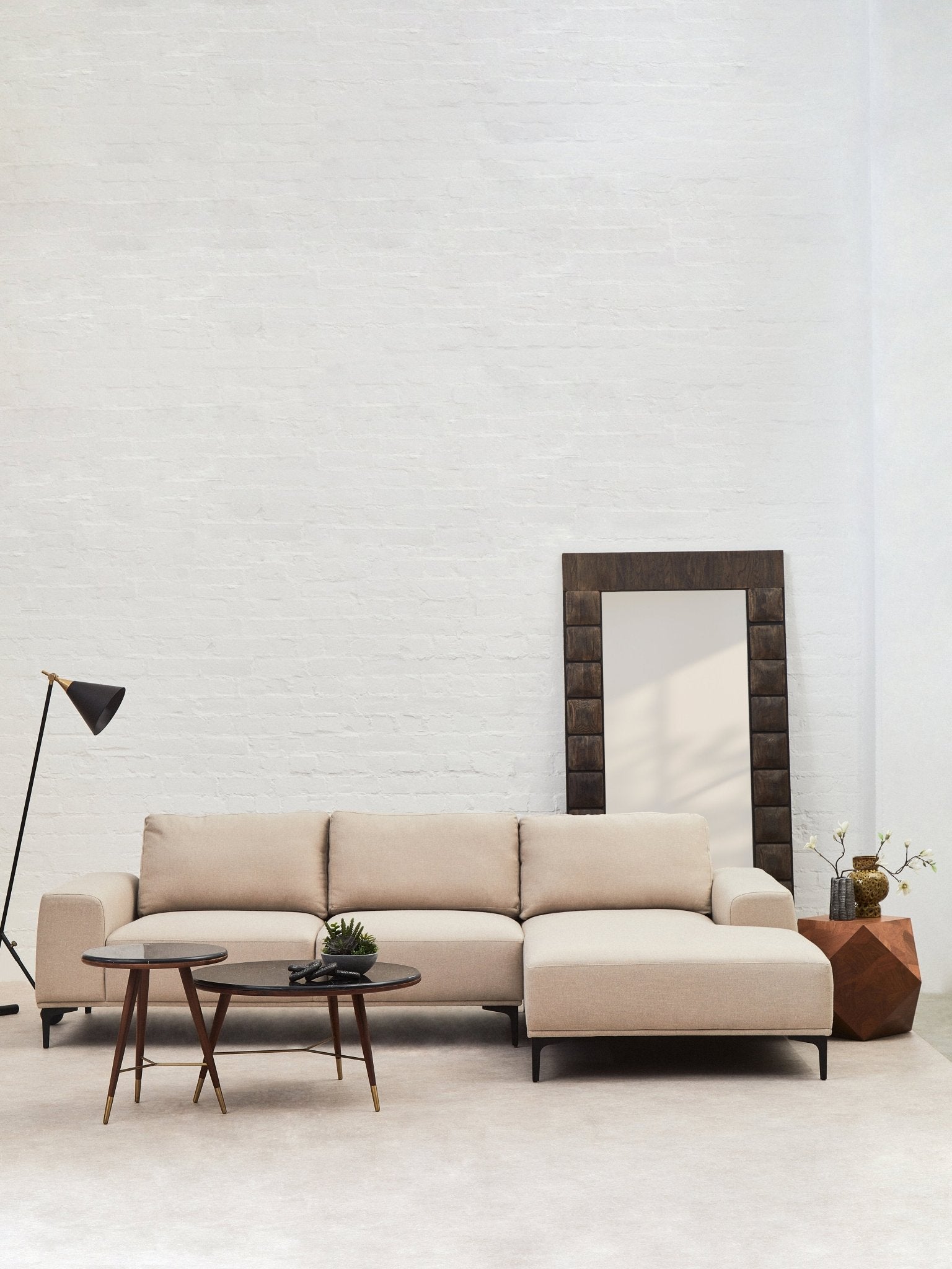 Rakel 3 Seat Natural Fabric Left Chaise Sofa - Skandi London