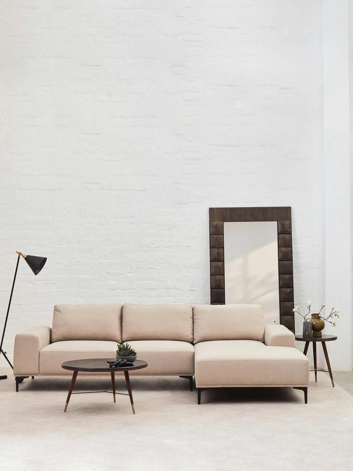 Rakel 3 Seat Natural Fabric Left Chaise Sofa - Skandi London