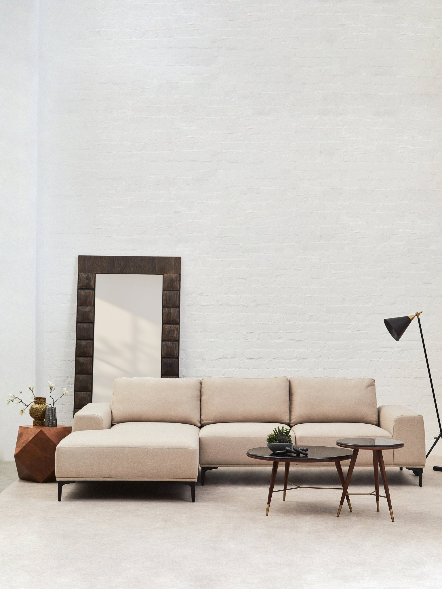 Rakel 3 Seat Natural Fabric Right Chaise Sofa - Skandi London