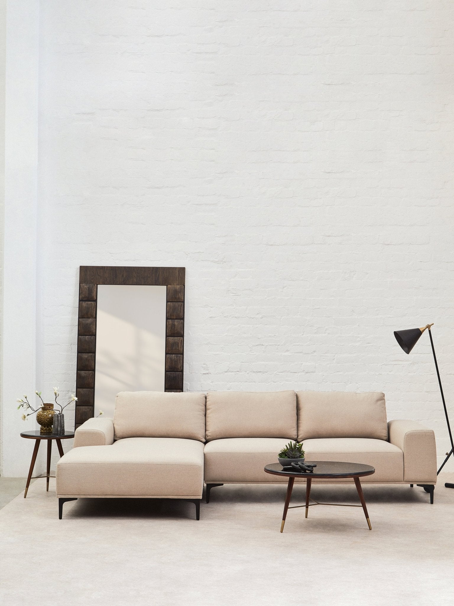Rakel 3 Seat Natural Fabric Right Chaise Sofa - Skandi London