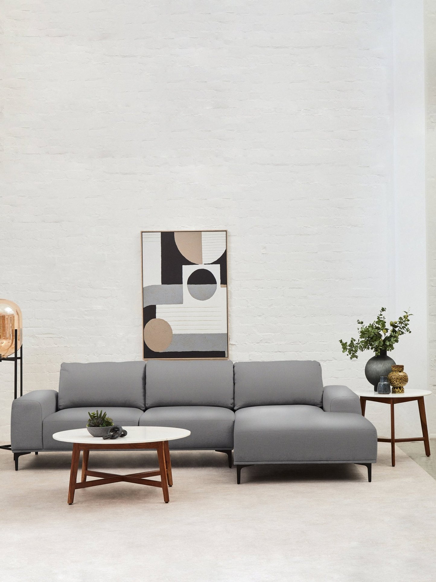 Rakel 3 Seat Grey Fabric Left Chaise Sofa - Skandi London