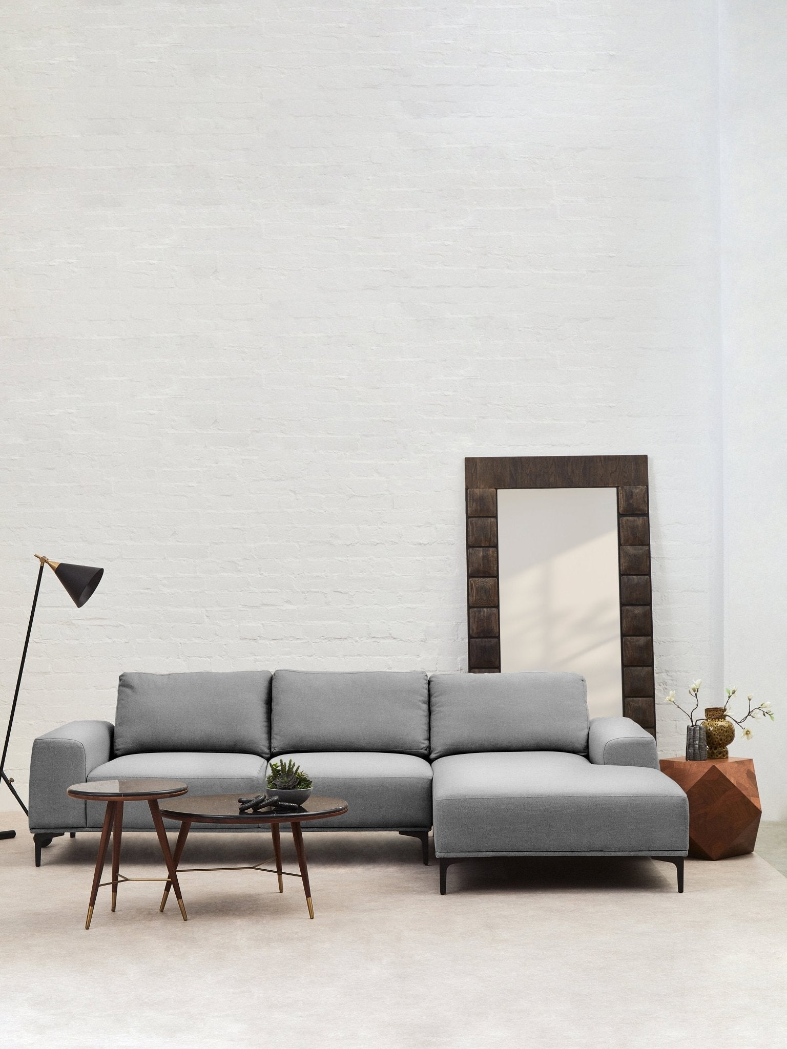 Rakel 3 Seat Grey Fabric Left Chaise Sofa - Skandi London