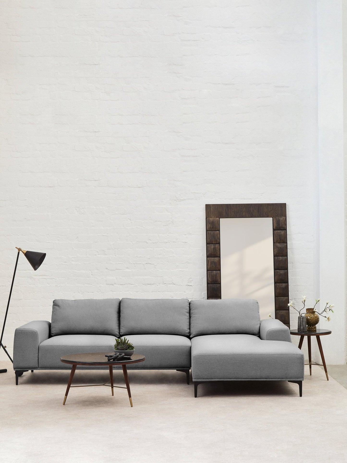 Rakel 3 Seat Grey Fabric Left Chaise Sofa - Skandi London