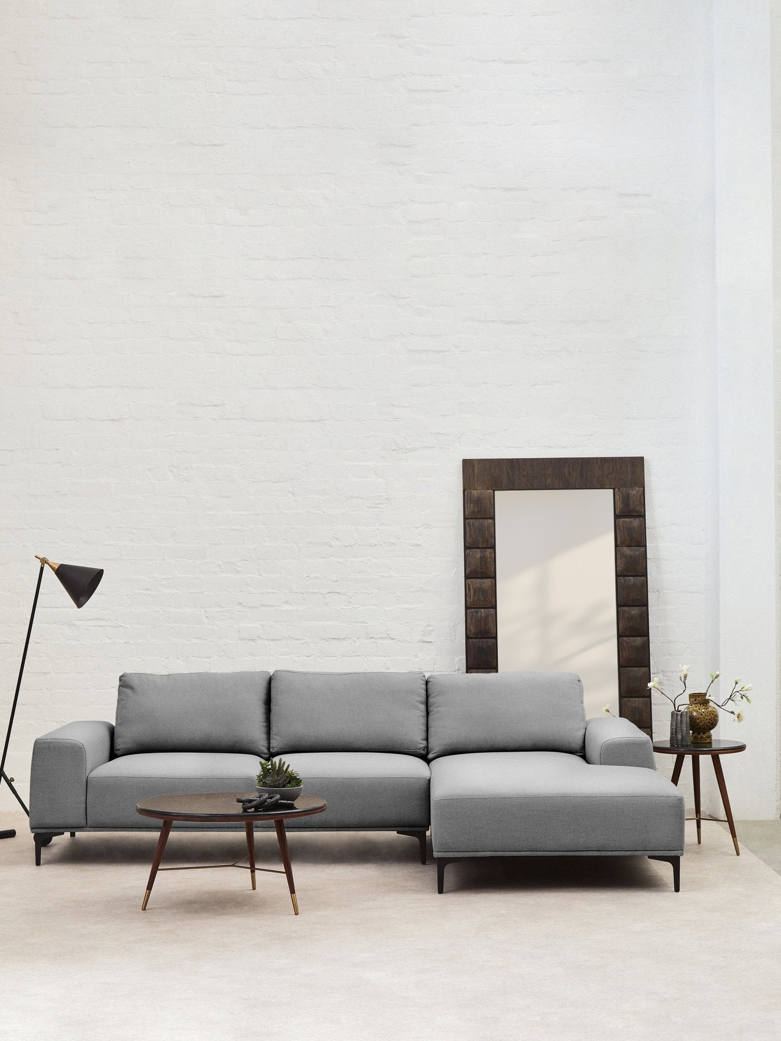 Rakel 3 Seat Grey Fabric Left Chaise Sofa - Skandi London
