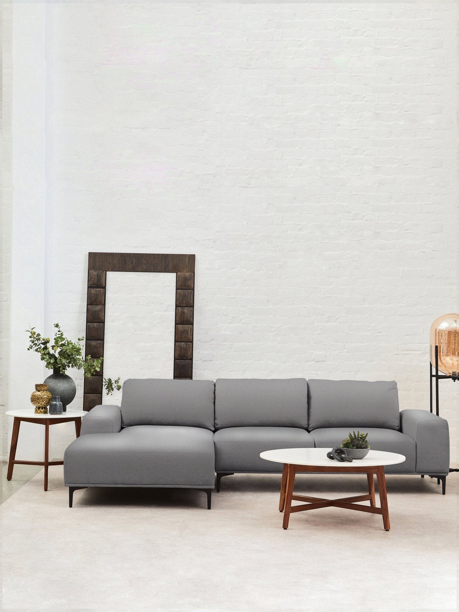 Rakel 3 Seat Grey Fabric Right Chaise Sofa - Skandi London