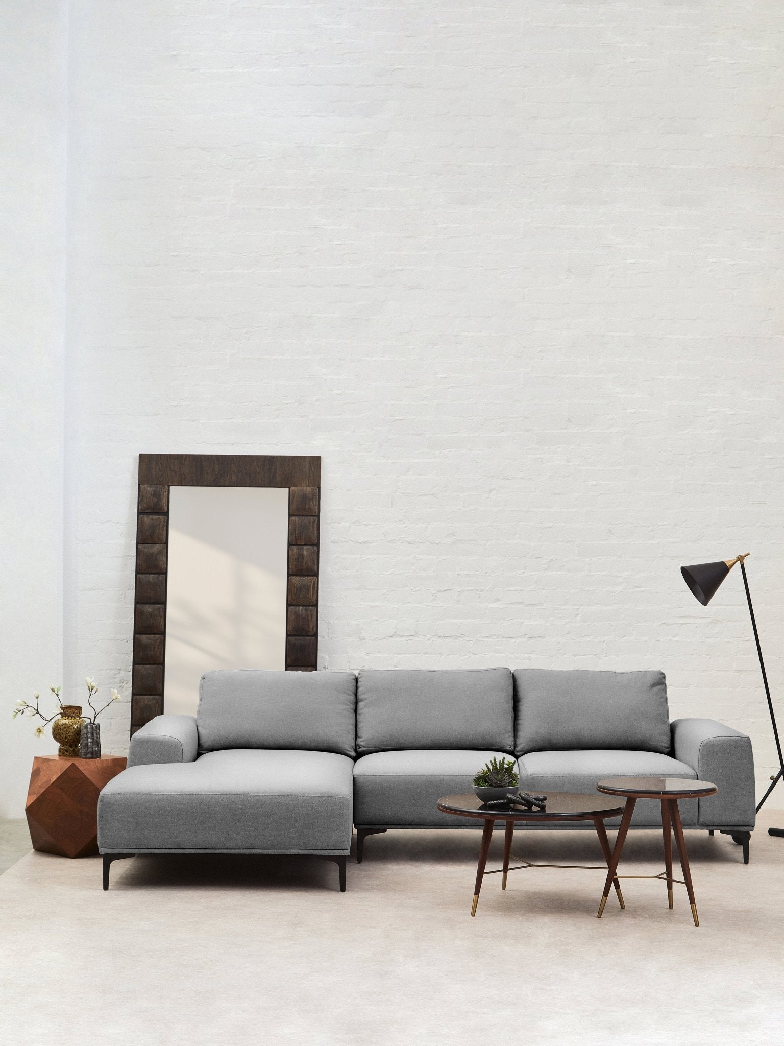 Rakel 3 Seat Grey Fabric Right Chaise Sofa - Skandi London